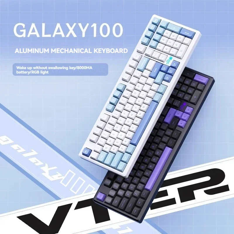 Imagem -01 - Vter Galaxy100 Custom Aluminium Teclado Mecânico Rgb mx Switch Hot Swap Tri-mode sem Fios 2.4g Bluetooth pc Gaming Teclados vter galaxy100 custom aluminium teclado mecanico rgb mx switch hot swap tri mode sem fios 24g bluetooth pc gaming teclados 01