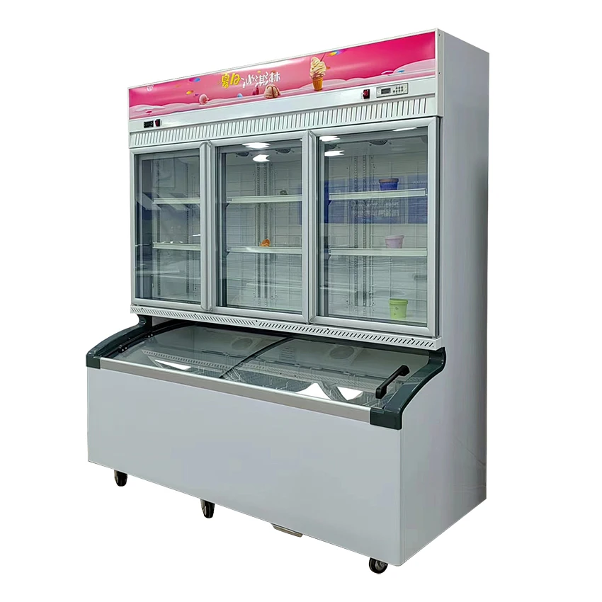 

Commercial Fridge Supermarket Freezer Vertical Glass Door Refrigeration Equipment Dual Temperature Upright Freezer-