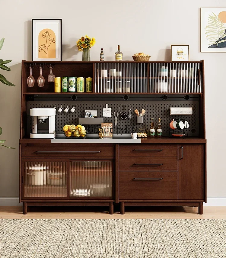 

lBlack Walnut Color Solid Wood Dining Side Wall Integrated Storage Mid-Ancient High Cabinet