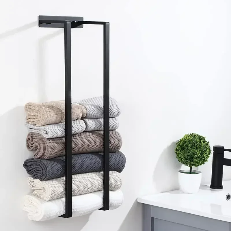 

Stainless Steel Black Towel Rod Bathroom Wall Mountable Bath Storage