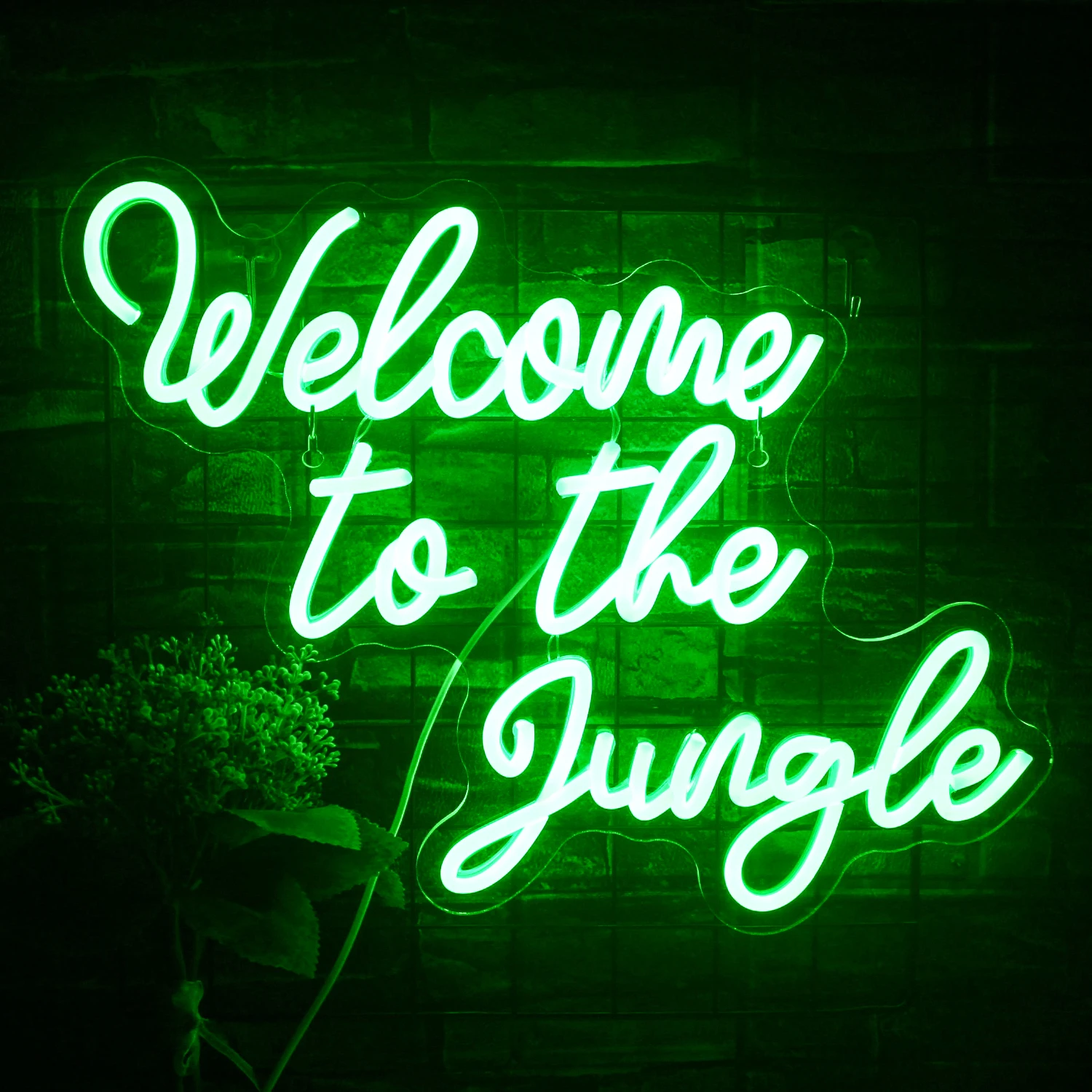 Welcome to the Jungle Neon Signs Jungle Decor Green Led Word Light Signs For Wall Decor Light Up Sign For Garden Home Party Gift