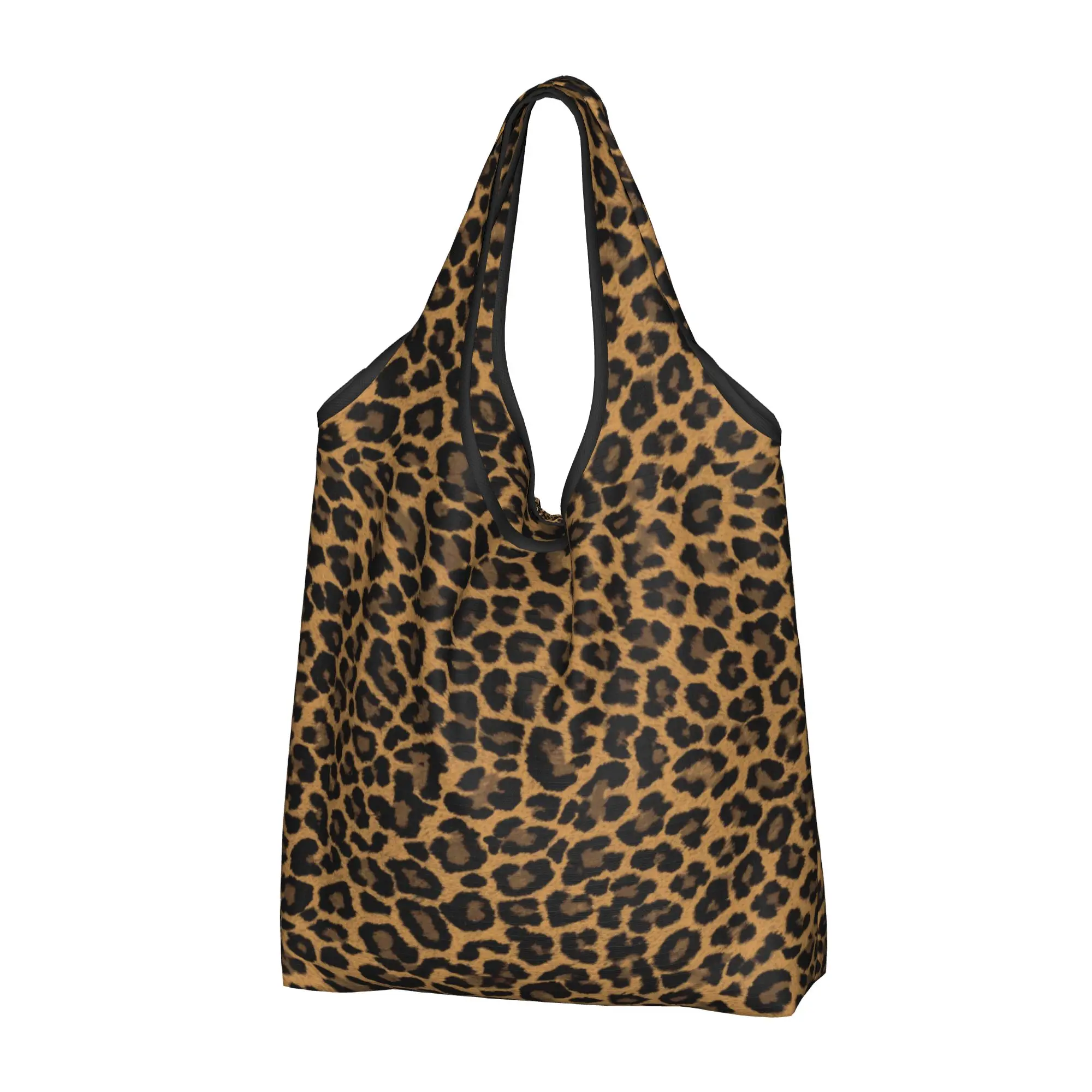 Cheetah Print Groceries Shopping Bags Funny Shopper Tote Shoulder Bags Large Capacity Portable Leopard Skin Camouflage Handbag