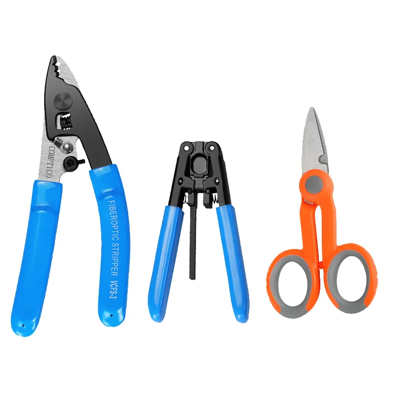 

FTTH Fiber Optic Tool Kit VCFS-2/3 Two/Three-port Fiber Stripping Pliers and VCFS-J1 Leather Wire Stripper and Aramid scissors