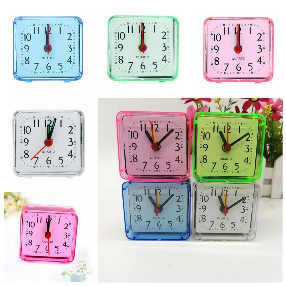 Small Alarm Clock Mute Square Alarm Clock Transparent Stably Stand Mini Table Clock Candy Color Square ​Bedroom