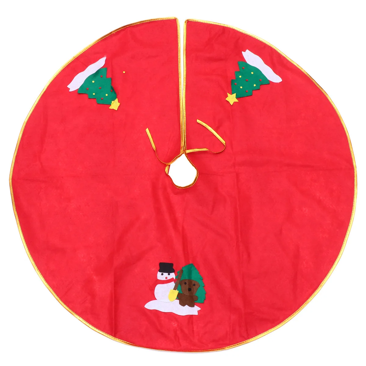 

1Pcs 90Cm Christmas Tree Skirt Stylish Tree Base Wrap for Holiday Parties Snowman Print Golden Trim Decoration