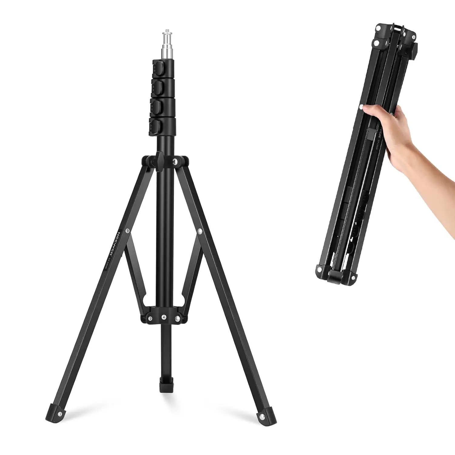 

71" Portable Metal Camera Tripod Stand, Reverse Folding Light Tripod with LED Light Ring, Reflector, Flip Locks for Live