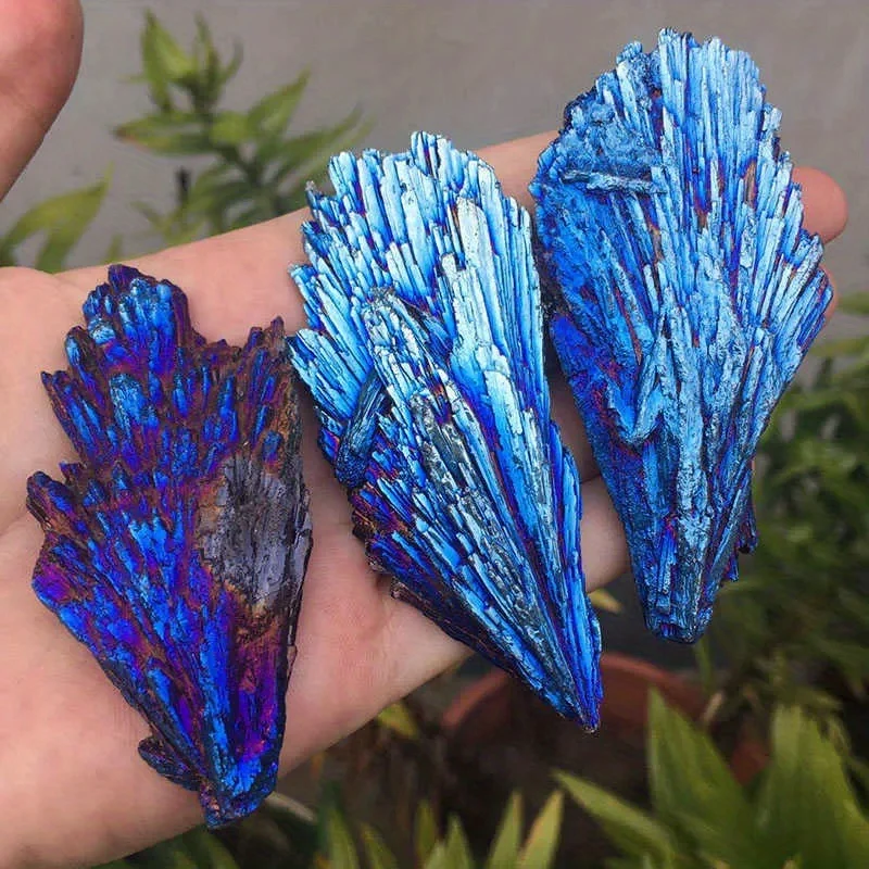 1 Blue Titanium Druzzy Simulation-Natural Quartz Aura Electroplated Crystal,vibrant blue and purple flames,stunning blue-purple