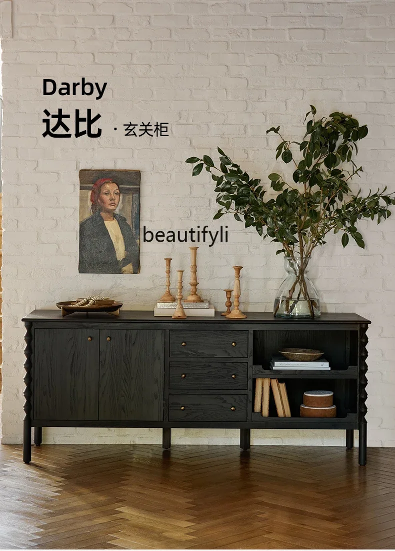 

Входной шкаф во французском стиле ретро, антикварный обеденный боковой шкаф из цельного дерева, декоративный шкаф для хранения входной стены