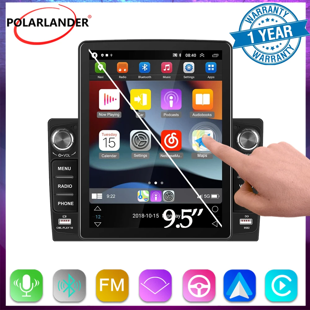 

Car Multimedia Player Bluetooth ​IPS Capacitive Touch Screen 2 DIN 9.5'' Built-in carplay, Android auto Car Stereo