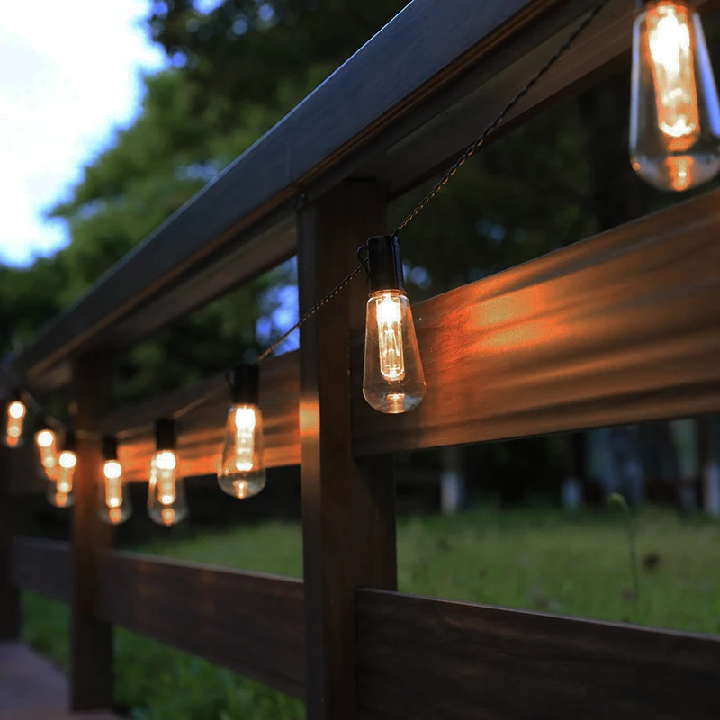 LED Solar String Light Outdoor IP65 Wodoodporna dekoracja świąteczna 10-30 żarówek Retro Camping Garland Garden Party Fairy Lamp