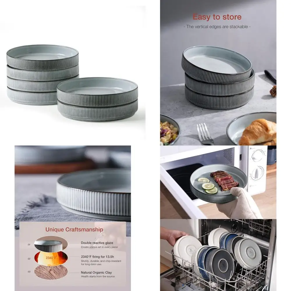 

Set of 6 Smoky Blue 7.5 Pasta and Salad Bowls with Double Reactive Glaze - Stackable and Ideal for Gifts and Holidays