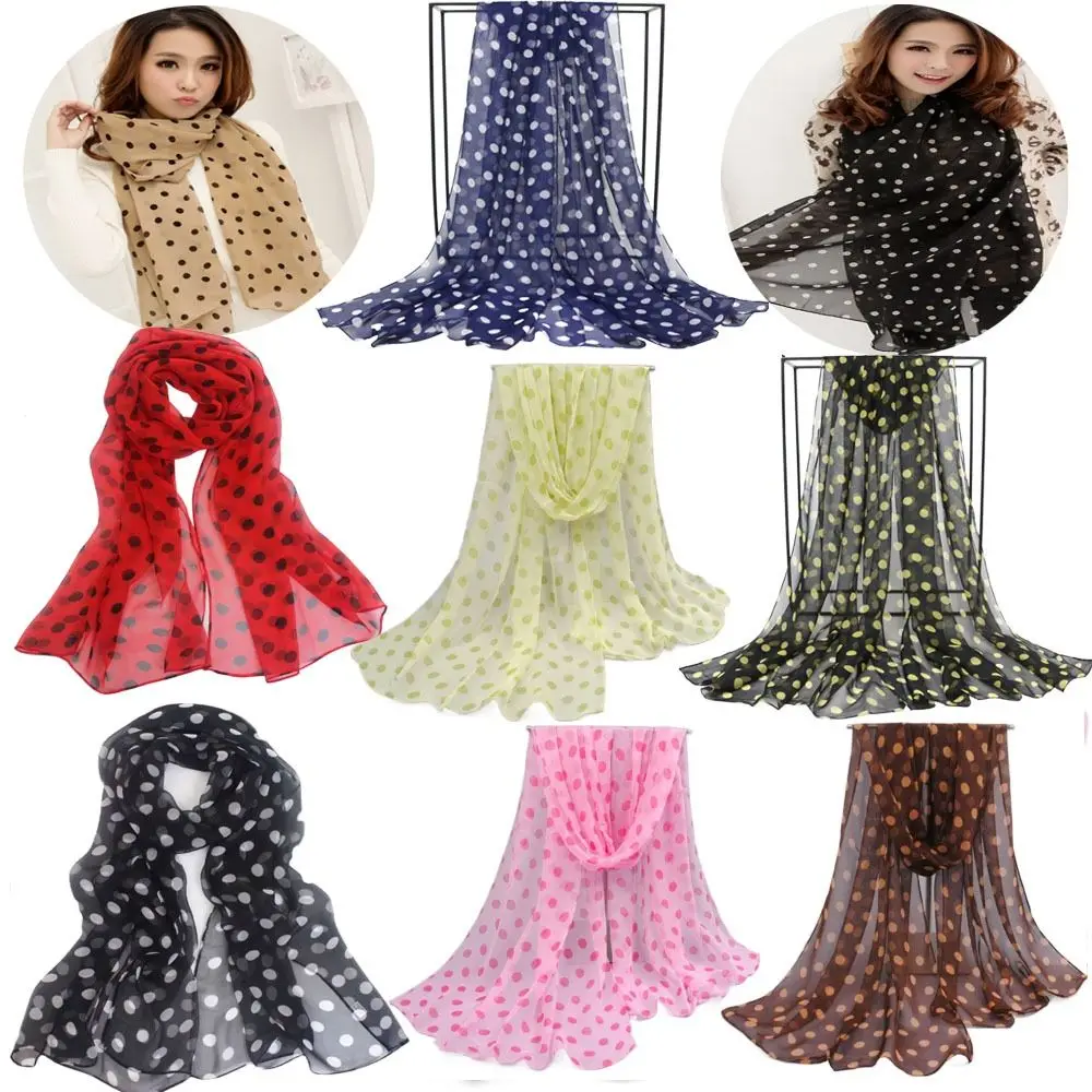 Shawl Summer Sunscreen Head Wraps Neckerchief Chiffon Scarf Headband Silk Scarf Shawl Polka Dot Scarf Ladies Women's Scarves