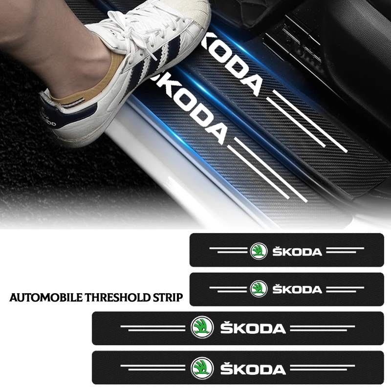 Car Door Plate Carbon Fiber Threshold Protector Sticker Decals For Skoda Octavia A5 A7 Fabia 1 Superb Kamiq Rapid Citigo Kodiak