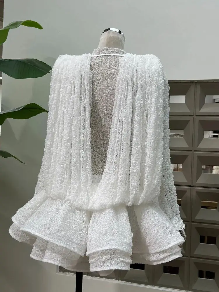 Chic Sheer สามชิ้นมินิเดรสผู้หญิงเซ็กซี่ O คอยาวแขนยาวกางเกงขาสั้นคนดังดูผ่านวันเกิดหรูหราชุด