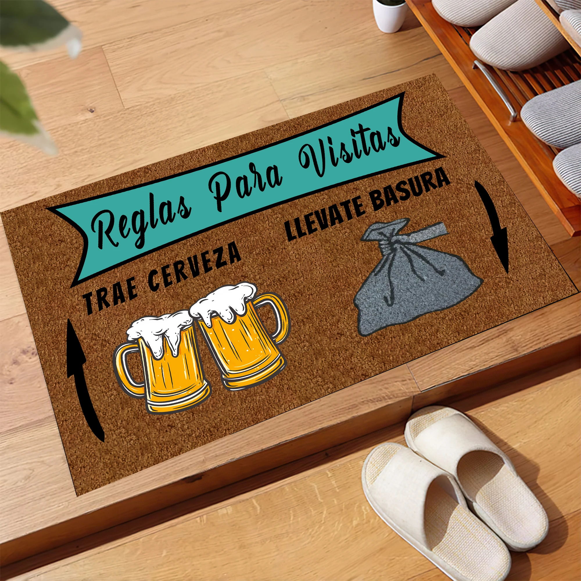 Reglas Para Visitas Doormat Spanish Outdoor Anti-Slip Rubber for Entryway Indoor Front Porch Rug Funny Trae Cerveza Door Mat