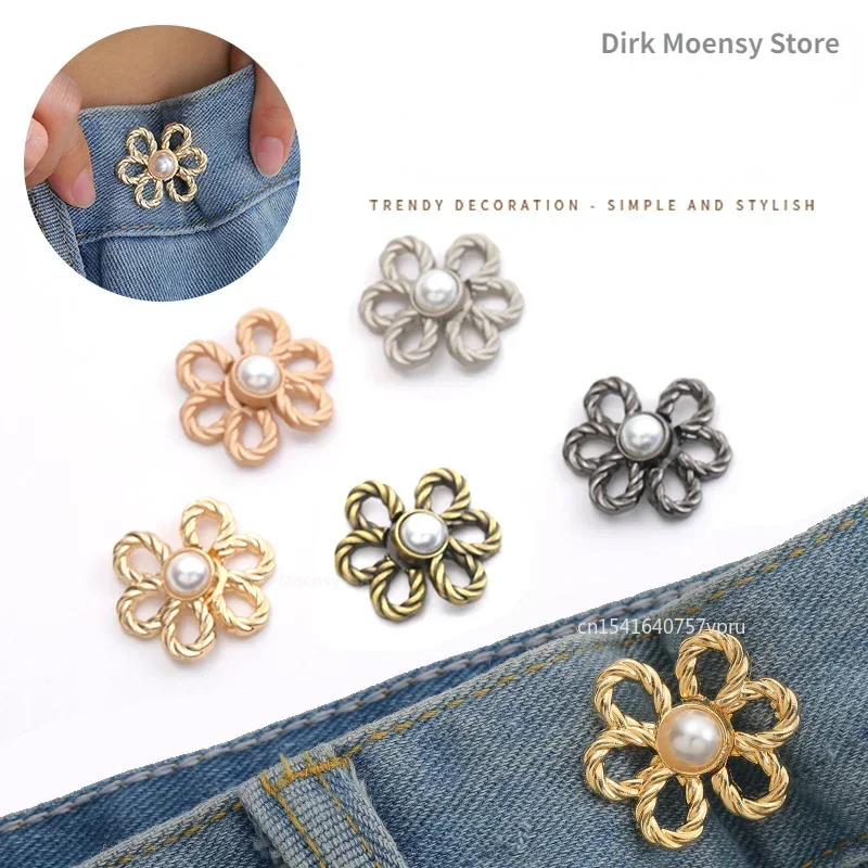 Waist Metal Flower Adjustable Tighten Invisibility Decoration Couple Buckles Pants Skirts Size Change From Large To Small