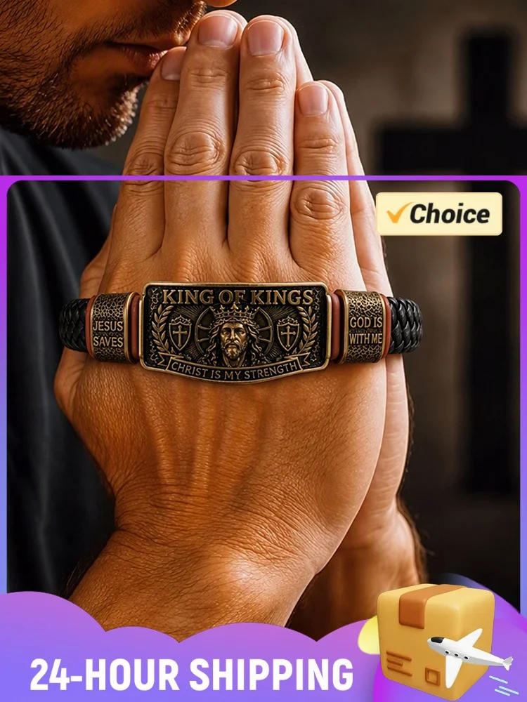 King of Kings Faith Bracelet Multi-Purpose Decorative Faith Bracelet Religious Inspirational Wristband Gift for Men Husband Dad