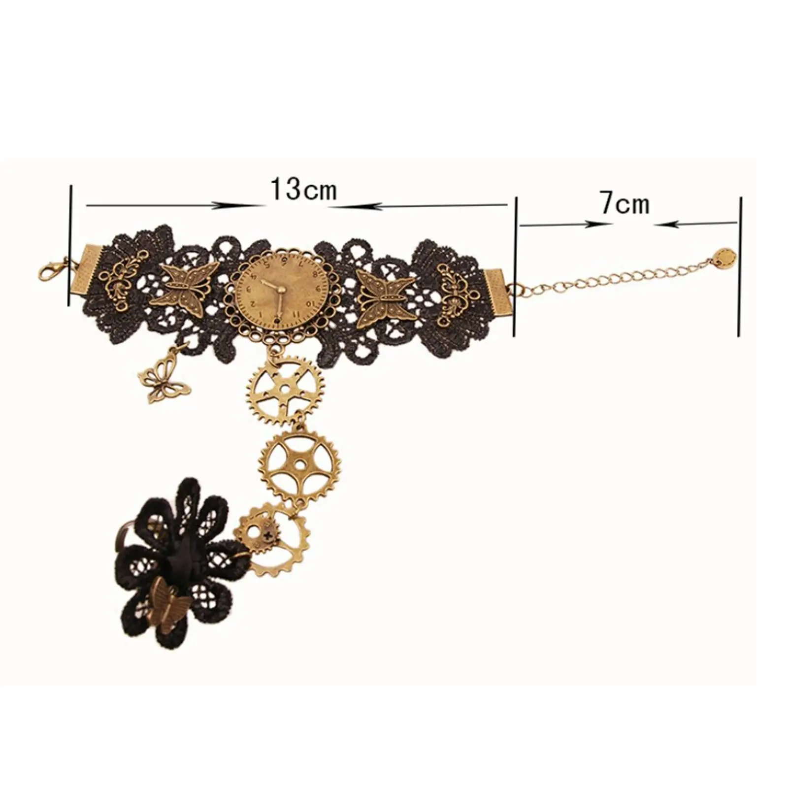 Vintage Black Lace Bracelet Gothic Punk Flower Ring Bangle Steampunk Gears Adjustable Women Girl Cosplay Jewelry Gift