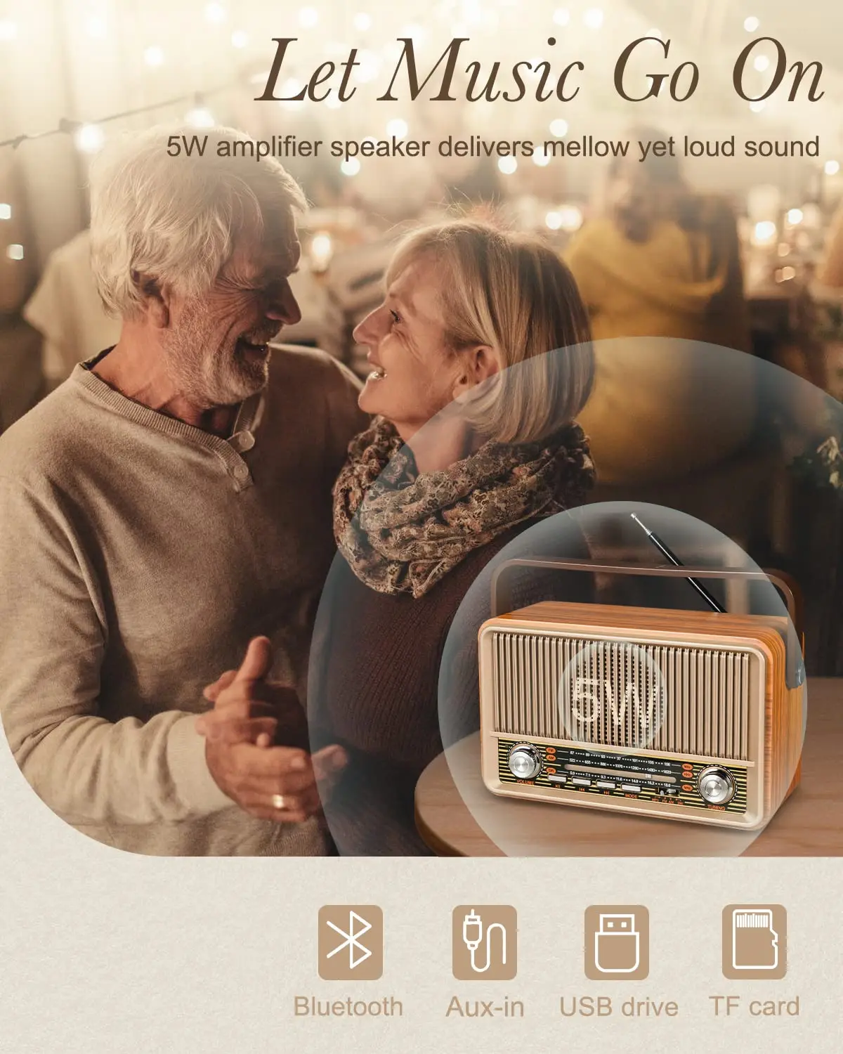 PRUNUS J-120 Radio Portable AM FM, Transistor Radio Plug in Wall Powered Radio for Home Outdoor,Retro Vintage Bluetooth Speaker