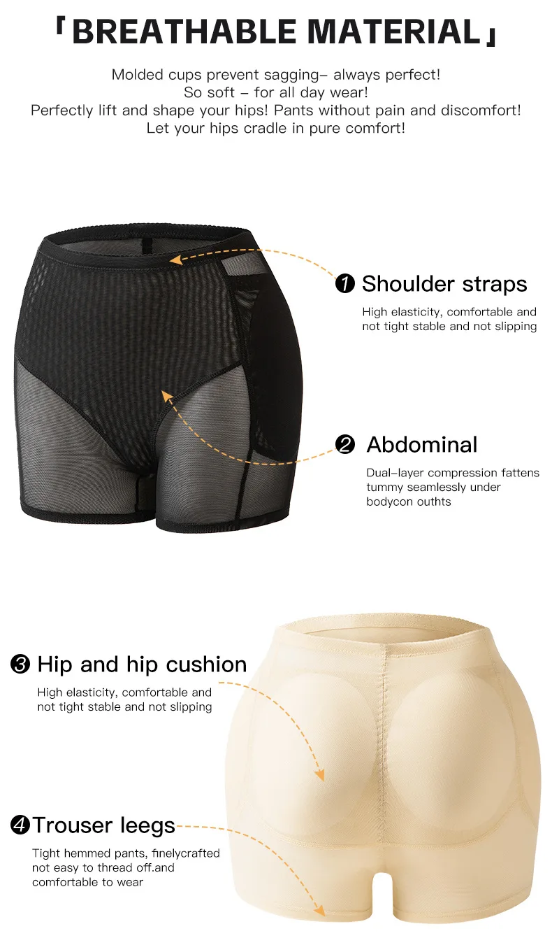 Damen 4-Pad Po-Lifter-Höschen mit hoher Taille, Bauchkontrolle, Shapewear, Hüftverstärker, Netz-Slips, Bauchstraffende Body-Shaper-Shorts – Detail 8