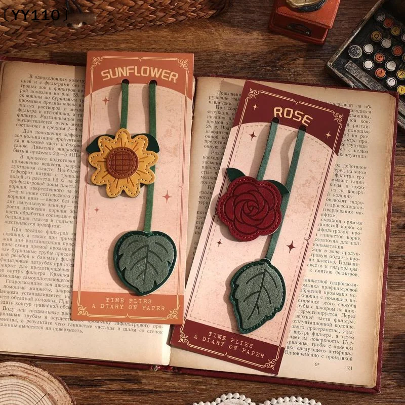 Multi-Purpose Faux Leather Bookmark Floral Pattern With Rope Tassel Can Be Used As Page Marker Bag Charm Planner Access〔YY110〕