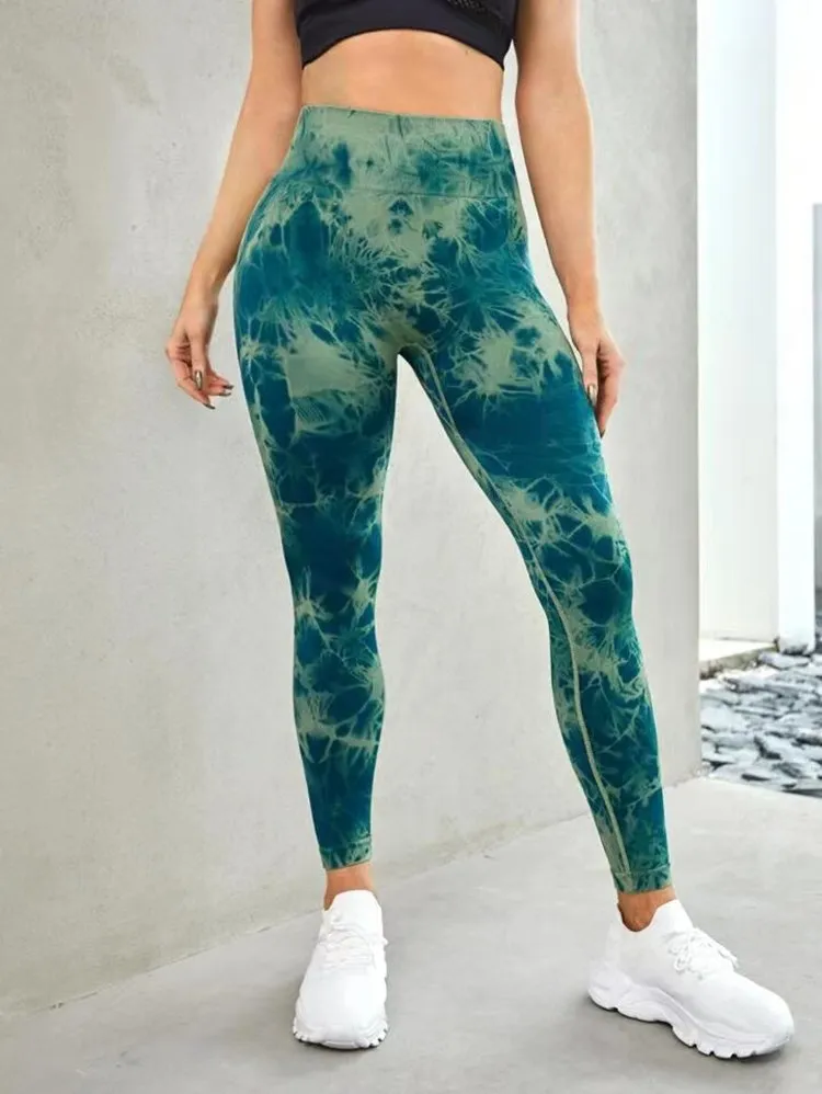 Брюки для йоги Tie Dye, спортивные Леггинсы, Женские Бесшовные женские колготки Пуш-ап с высокой талией, леггинсы для фитнеса и тренировок, одежда