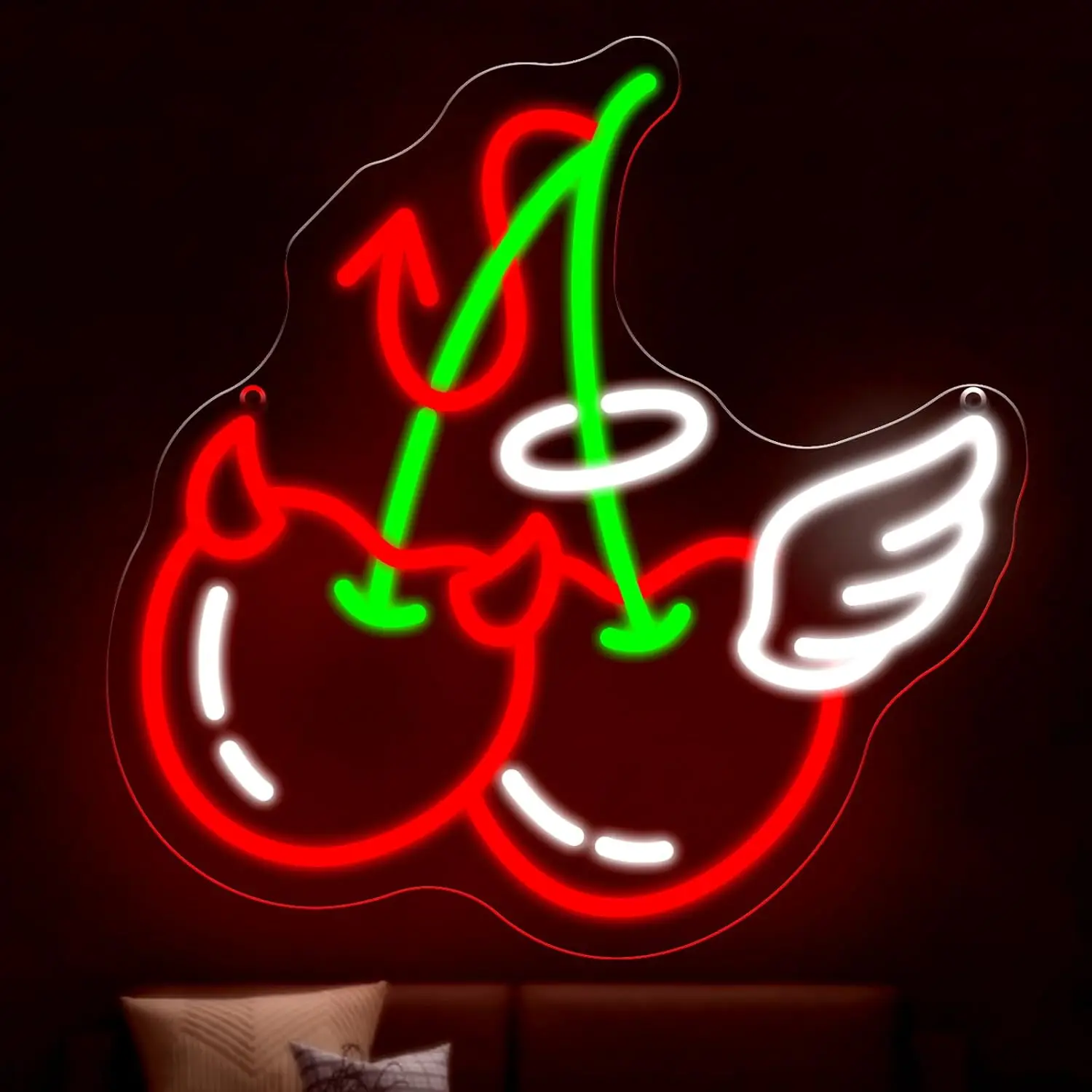 Angel Devil Cherry LED Neon Sign USB Neon Light Lamp For Bedroom Game Room Bar Club Retro Aesthetic Home Wall Decor Party Gift