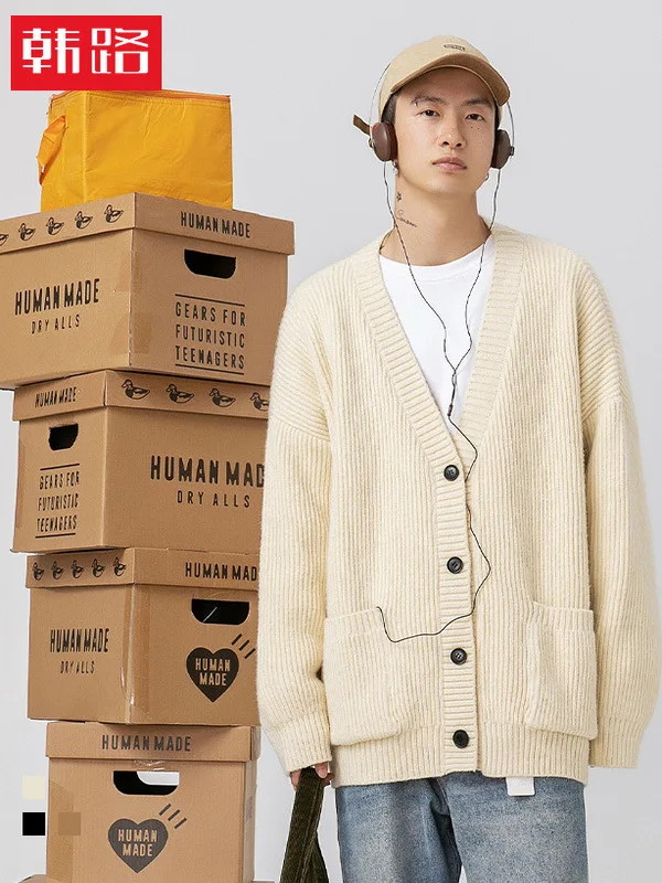 

Мужской вязаный кардиган с открытым передом, плотной вязки, однотонный, универсальный, повседневный, с V-образным вырезом, длинными рукавами, зимний, новый стиль