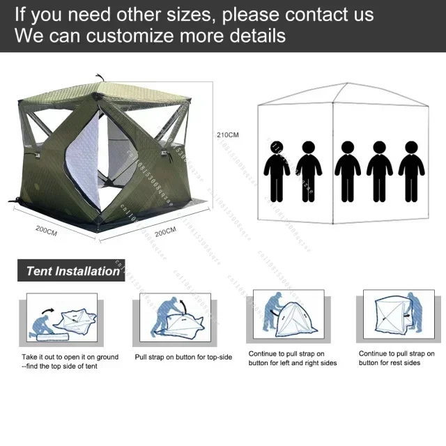 Hot Selling Three Layer Waterproof Insulation Winter Ice Fish Cube Pop Up Tent Transparent Skylight Sauna Tent with Chimney Hole