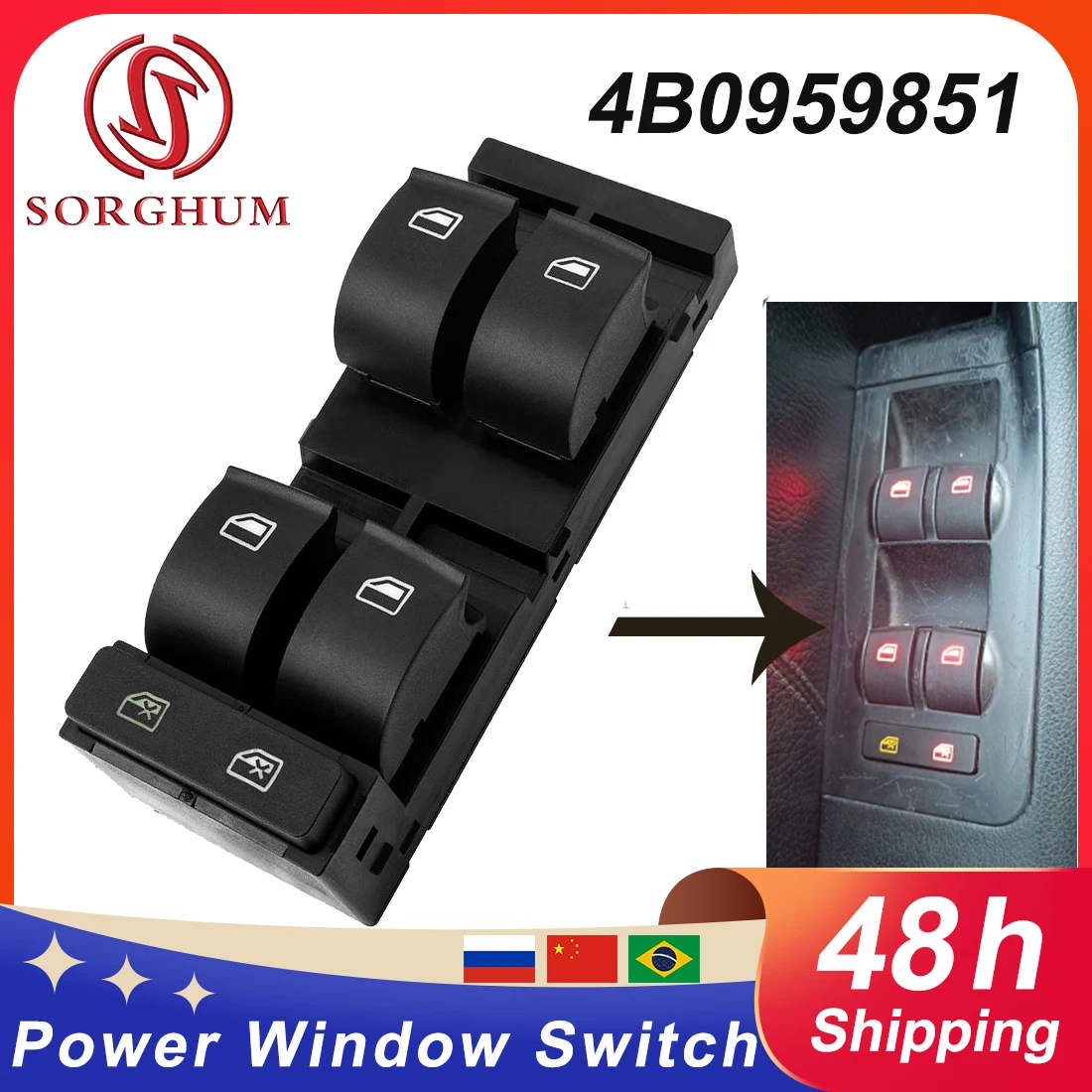 Sorghum New For 1998-2004 Audi A3 A6 C5 RS6 S6 Allroad Master Power Window Switch Panel Button Console 4B0959851B 4B0959851