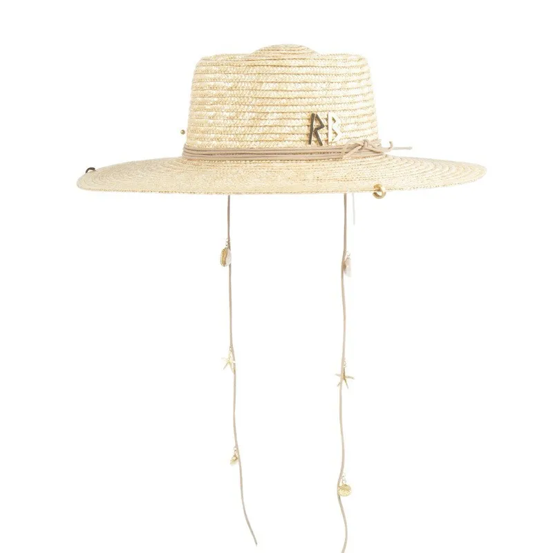 

Women Wide Brim Straw Hat with Metal Shell Decor, European American Style Sun Hat Beach Vacation Cap