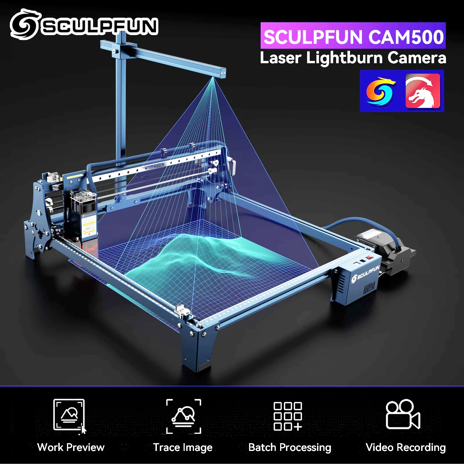 SCULPFUN CAM500 Camera for Laser Engraver 120° Wide-angle Precise Positioning HD Recording Image Tracing Working Range 400*400