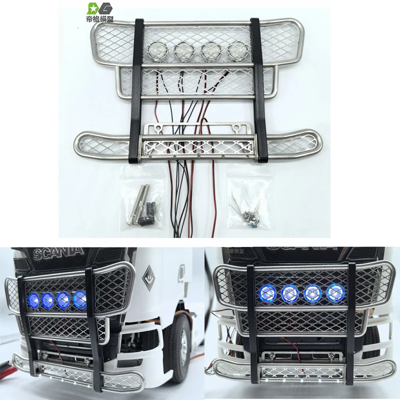 알루미늄 합금 브래킷 엔젤 아이 스포트라이트 프론트 범퍼 크래시 배리어, 1/14 타미야 RC 트럭 트레일러 티퍼 스카니아 770s 부품