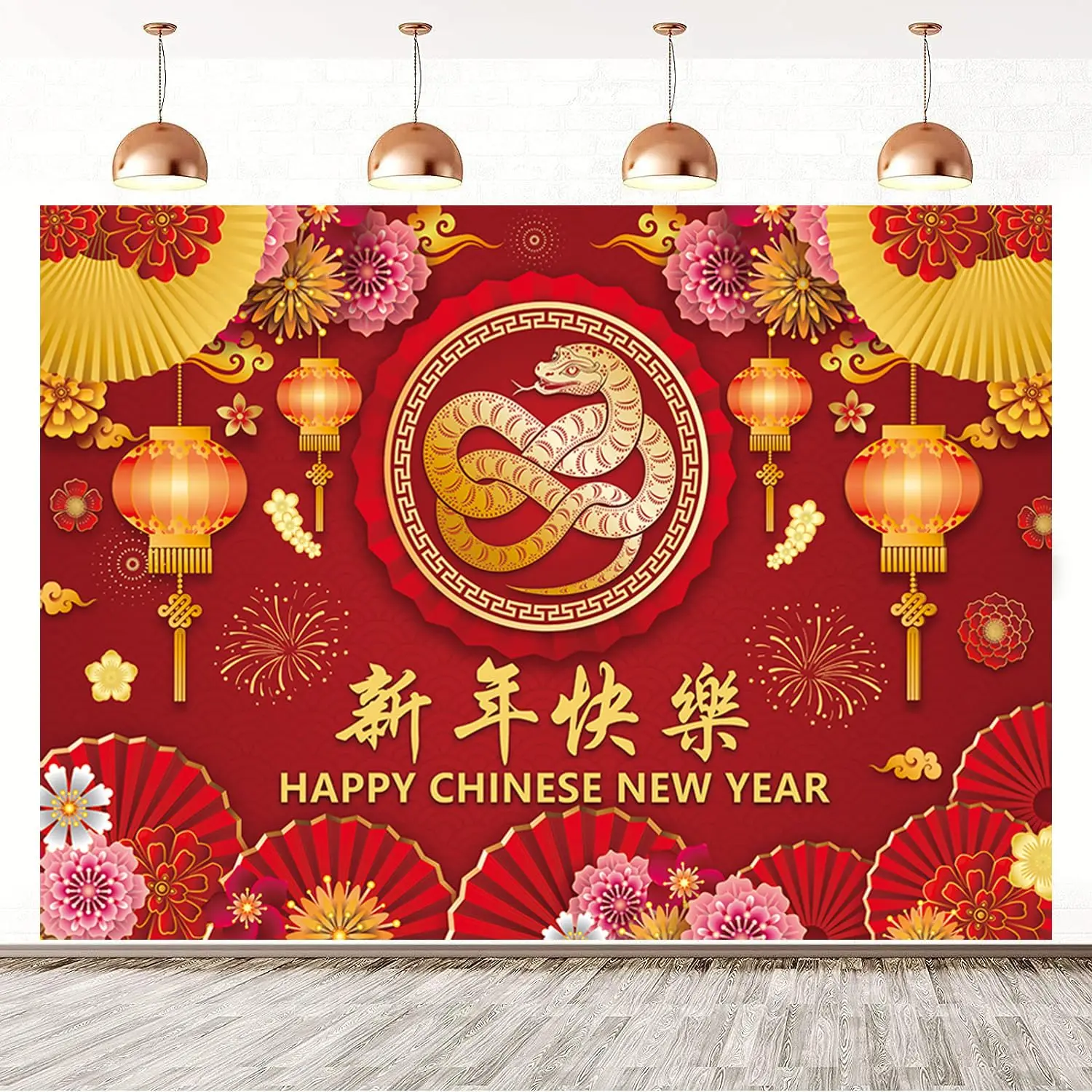 

Chinese New Year Backdrop 2025 Spring Festival Lunar New Year Background Red Lanterns New Year Eve Party Decorations Photo Props