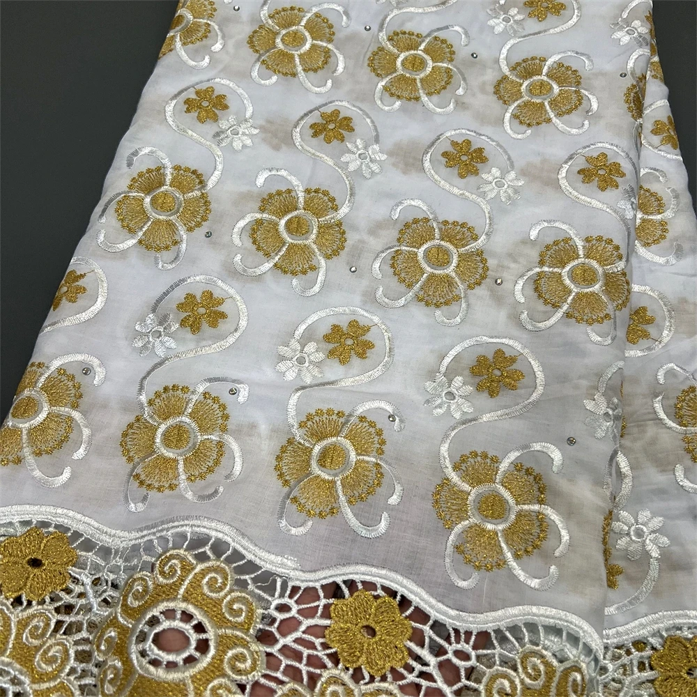 Latest 2024 African Tulle Lace Fabric, Cotton Embroidery, French Wedding Prom Dresses, Damask Golden, 5Yards, High Quality