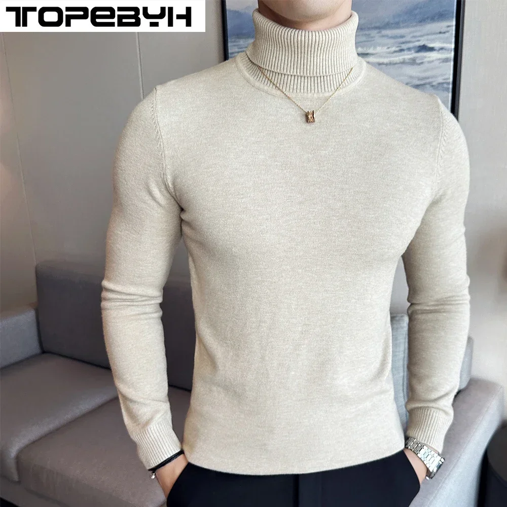 Herren Winter High Neck Strick pullover Slim Fit Langarm Pullover einfarbige Tops Herren bekleidung