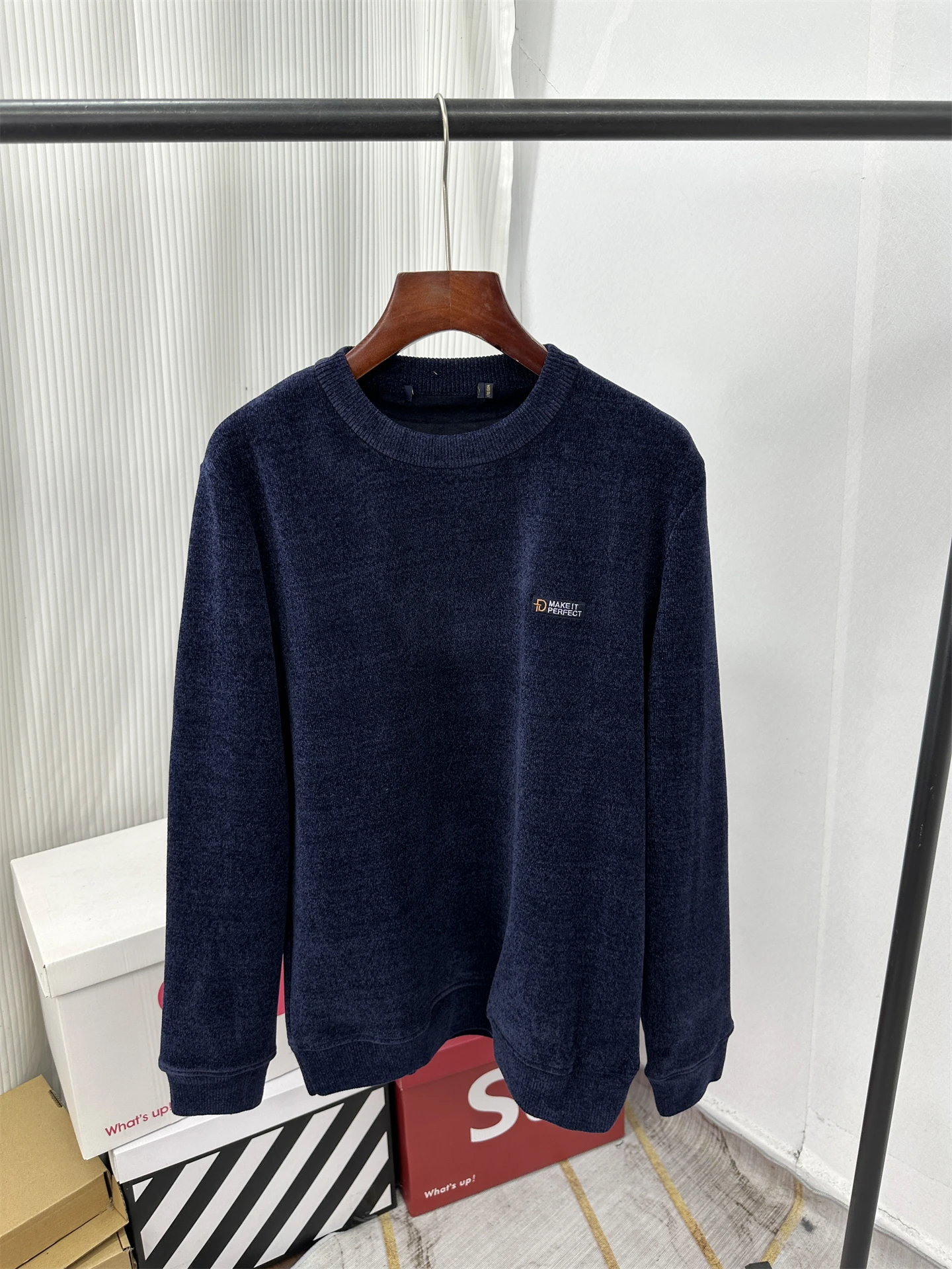 

Приятный для кожи вязаный свитер с длинными рукавами и флисовой подкладкой, удобный теплый базовый слой, мужская одежда, из полиэфирного волокна, с круглым вырезом.