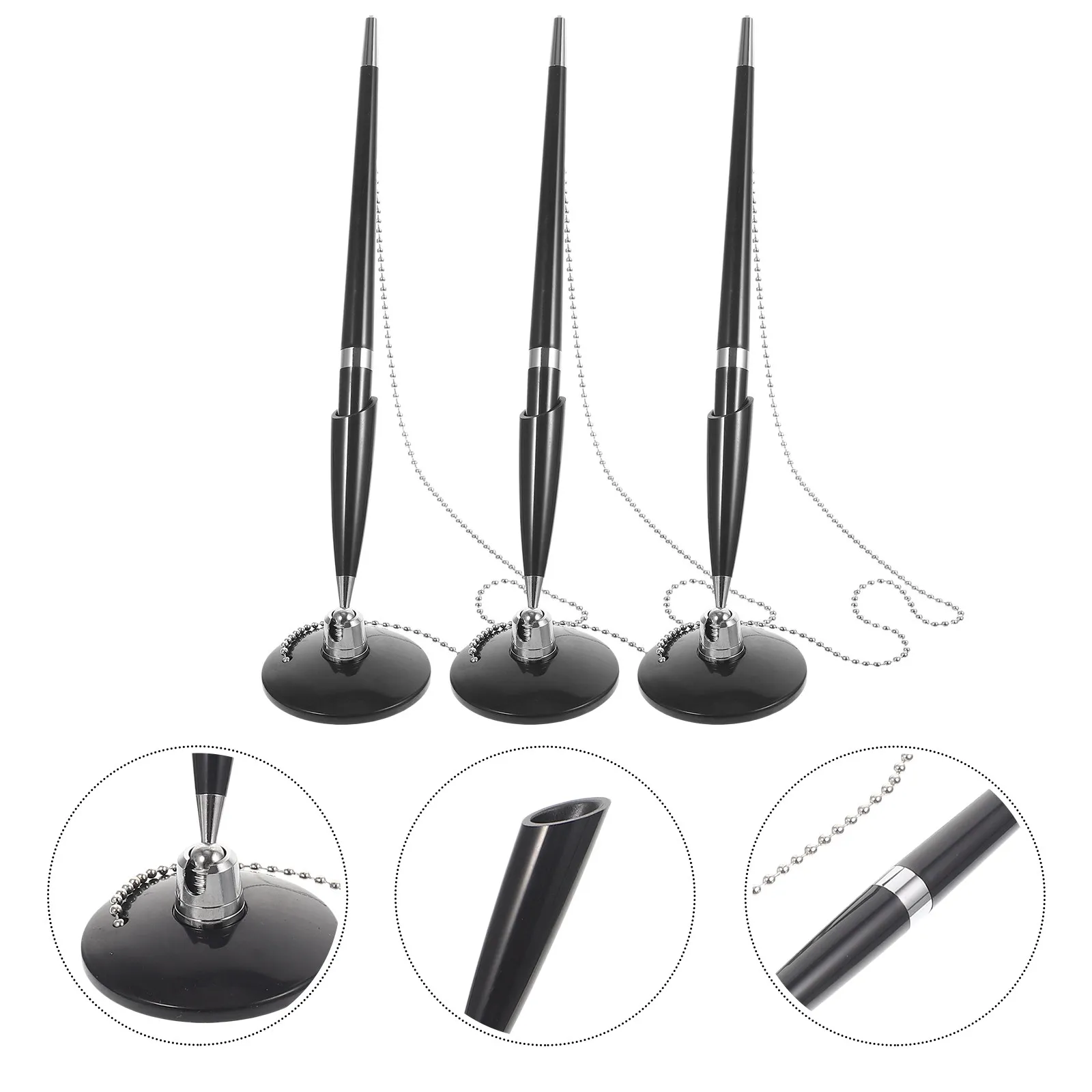 

3Pcs Table Fixed Ballpoint Signature Pen Vertical Standing Multifunction Guestbook Office Business Writing Desk Pen