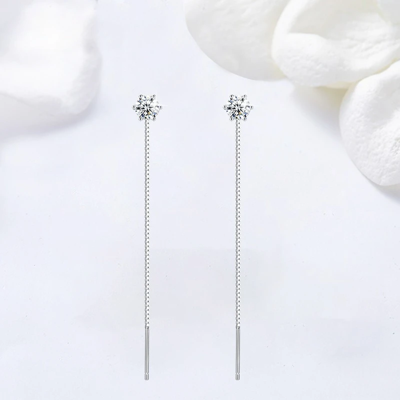 

S925 Silver Light Luxury Six Claw Zircon Earline Women's Simple Fashion Niche Design Versatile Earrings Wedding Jewelry