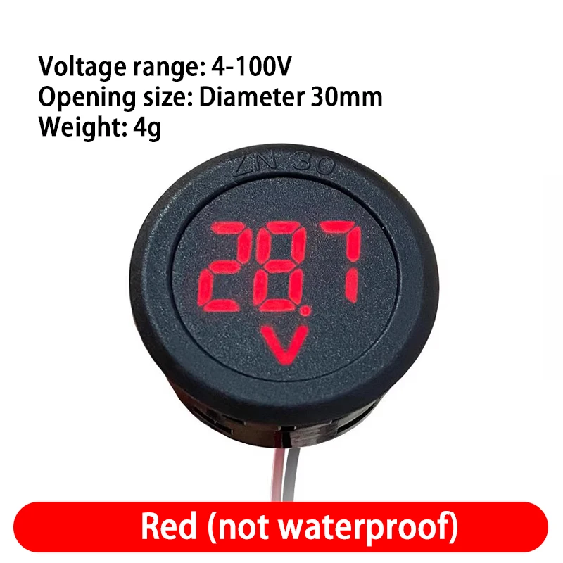 DC 4-100V LED Digital Display Round Two-wire Voltmeter DC Digital Car Voltage Current Meter Volt Detector Tester Monitor
