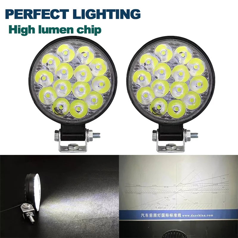 

12V 24V Round LED Off Road Lights, Mini LED Tractor Work Lights Pods, 42W Offroad Driving Lights for Truck ATV UTV Boat Pickup