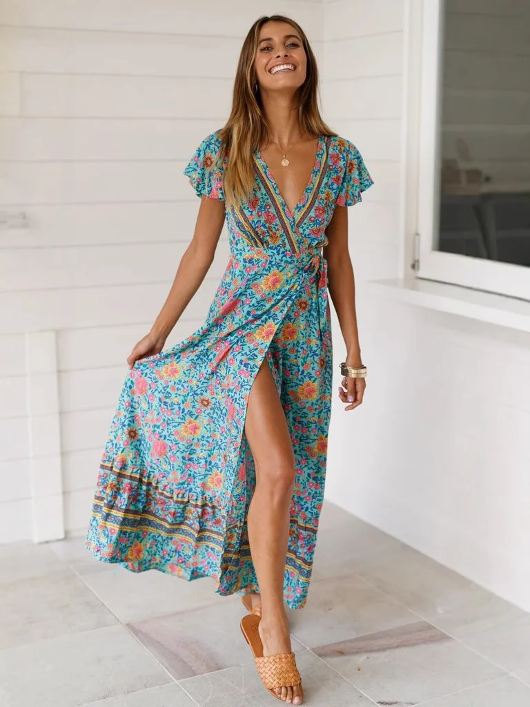 2024 verão lazer venda quente férias vestido impresso sexy vestido longo roupa feminina