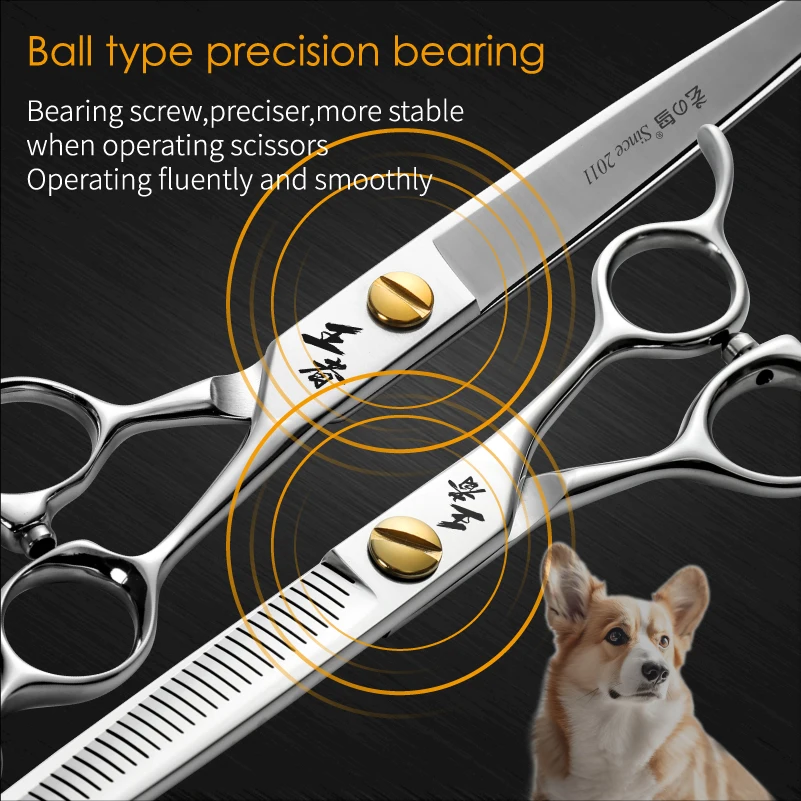 Fenice King Series VG10 Steel 7/7.5/8 Inch Professional Pet Dogs Grooming Scissors Straight Curved Thinnier Chunker Shears Tools