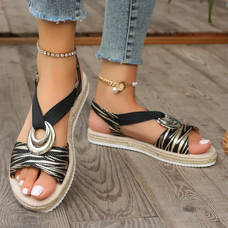 Women Wedges Sandals 2024 Summer Snake Print Platform Designer Sandals Gladiator Shoes Woman Comfort Casual Med Sandals Women