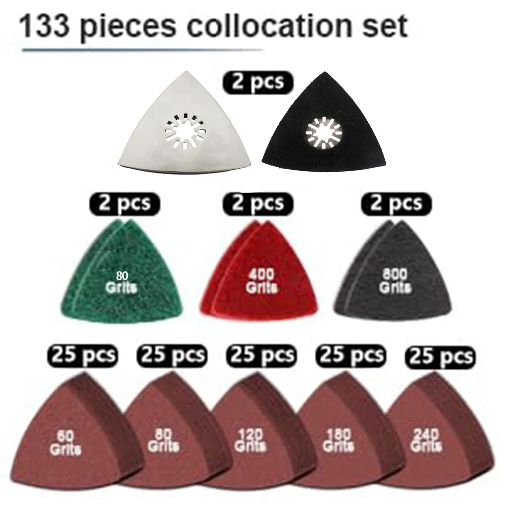 VIBRATITE 133PCS oscillating Tool Sanding Pads kit 125sandpaper 2 Triangular Sanding Pads and 6 Triangular Scrubbing Pads