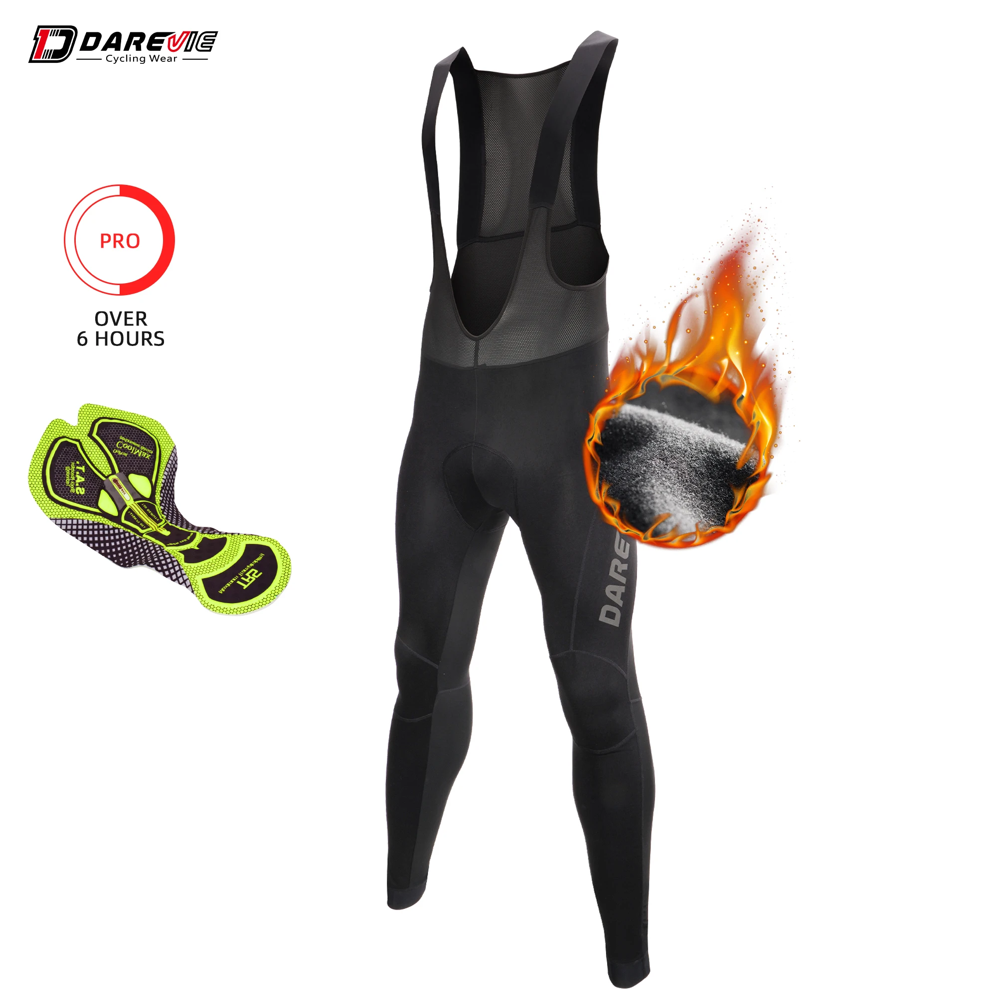 DAREVIE, mallas con pechera para ciclismo, impermeables, a prueba de viento, forro polar térmico, almohadilla de Gel, pantalones con pechera para