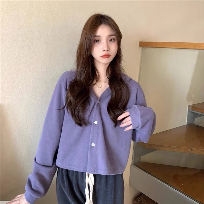 2024 Short Hoodie Outerwear Women clothes Korea style Chic Retro Lazy Casual Loose Design Single-Breasted Top