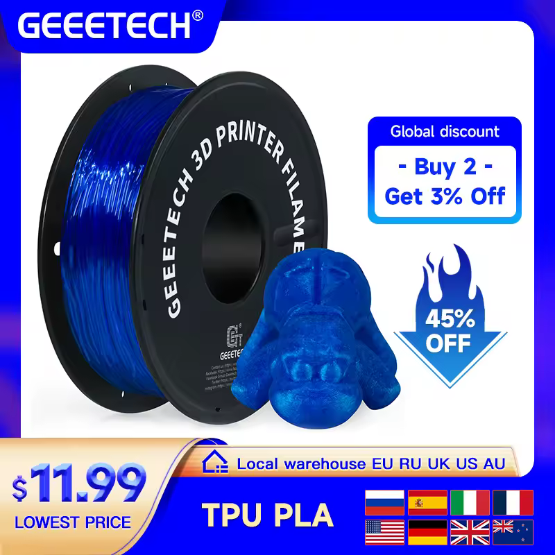 GEEETECH TPU 3D-Drucker, flexibles Filamentmaterial, 1 kg, 2,2 Pfund/Spule, 1,75 mm, Kunststoff-Vakuumverpackung, ungiftig, Shore-Härte 95 A