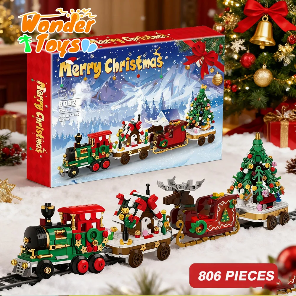 2025年クリスマスギフトDIY組み立てブロッククリスマス列車ハウスツリーそり馬車モデルマイクロブロック組み立ておもちゃ新年ギフト