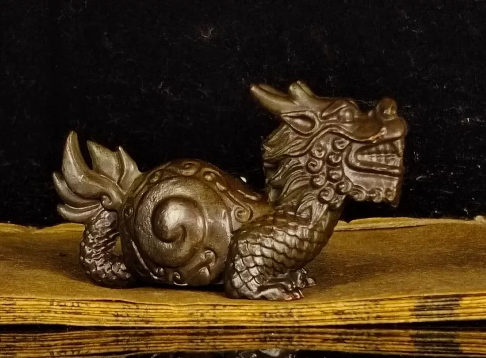 Rare collectable dragon son figure statue table home decor bronze tea pet gift